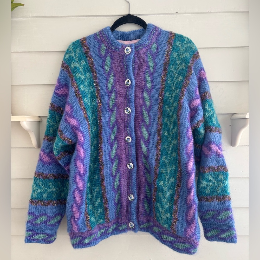 Shee Ireland Vintage Mohair Blend Abstract Colorful Women's Sweater One Size